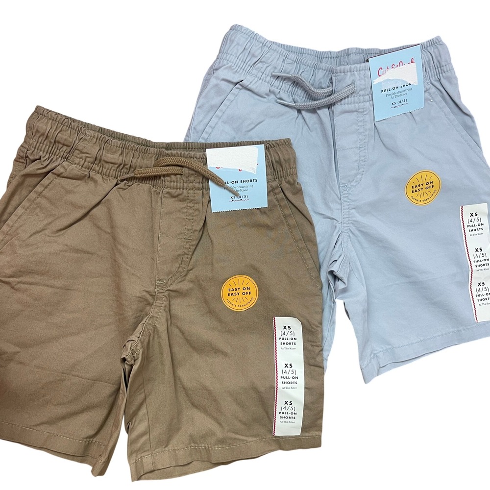 Lot of 2 Cat & Jack Boys Pull On Shorts Khaki & Gray Casual School XS Size 4/5